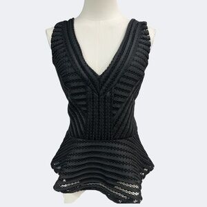 Guess Top Womens Medium Black Matilda Shadow Mesh Peplum Sleeveless Fitted‎ USA